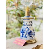  [ĐỒ THỜ CÚNG]-Cặp đèn dầu đồng thân gốm xuất xứ Bát Tràng 25cm 