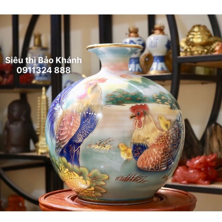  Bình hút lộc Bát Tràng họa tiết Gia Đình Gà 