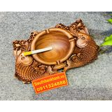  Gạt tàn gỗ hương trạm trổ Lí Ngư 24cm 