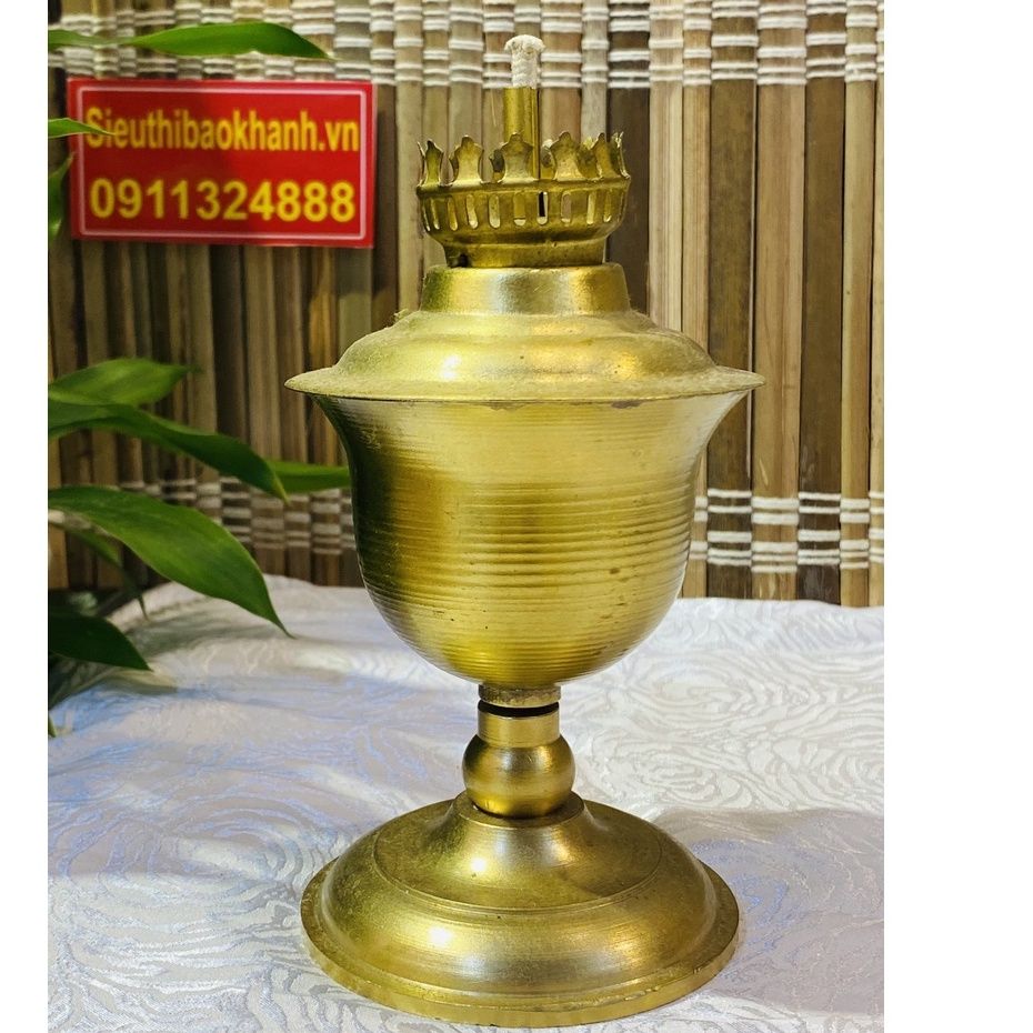  [ĐỒ THỜ CAO CẤP]-Cặp đèn dầu đồng nguyên chất 17cm 