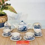  Bộ ấm chén men rạn Bát Tràng Vẽ Sen chính hãng 350ml 