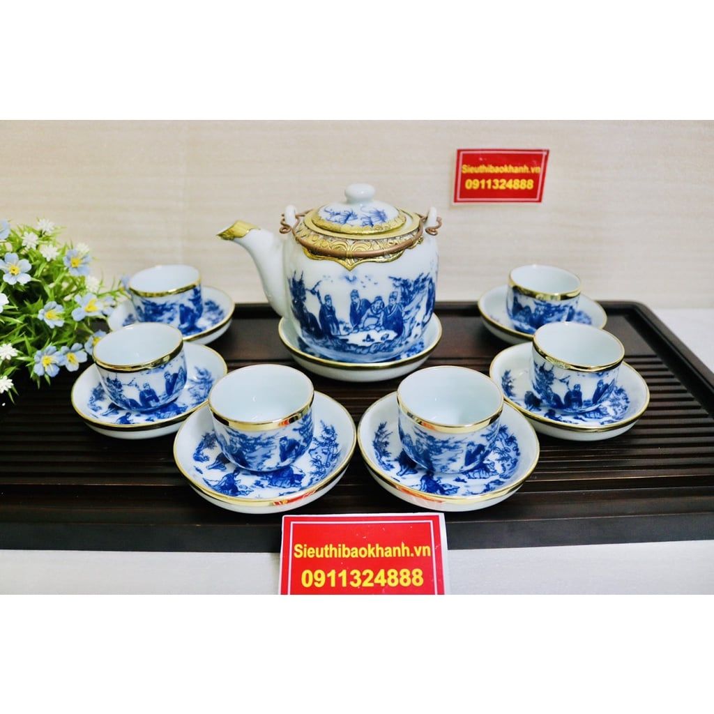  Bộ ấm chén Trúc Lâm Thất Hiền bọc đồng BKCEVN-8027 