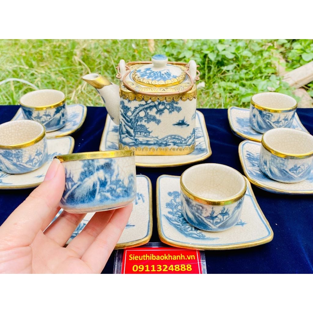  Bộ ấm chén gốm sứ men rạn xuất xứ Bát Tràng cao cấp BKCEVN-8032 