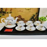  Bộ ấm men trắng vẽ vàng quà tặng xuất xứ Bát Tràng 