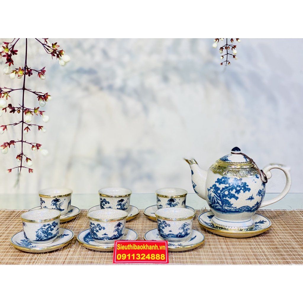  Bộ ấm chén uống trà Đẹp,cao cấp chính hãng Bát Tràng 350ml 