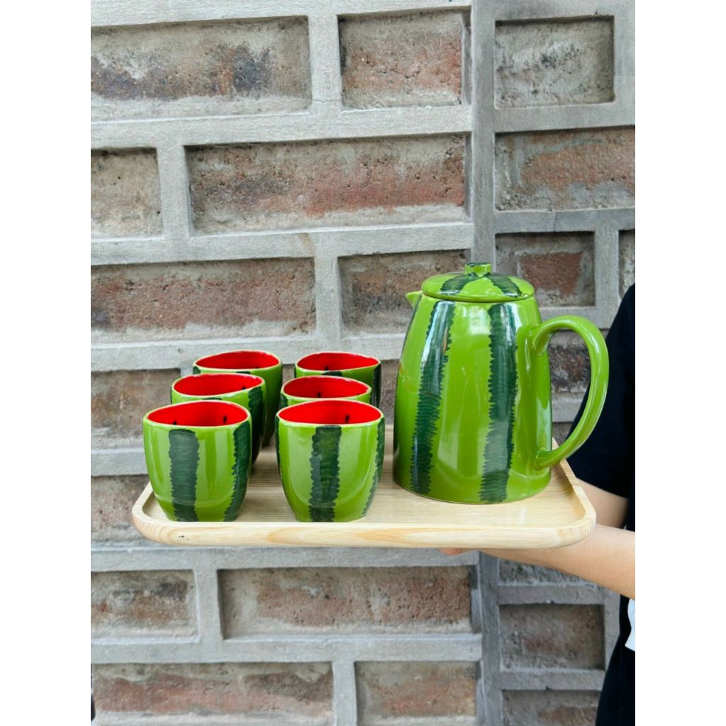  [Siêu Hot] Bộ Bình Trà Dưa Hấu Gốm Sứ Bát Tràng Cao Cấp 