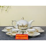  Bộ ấm chén men trắng vẽ vàng Bát 