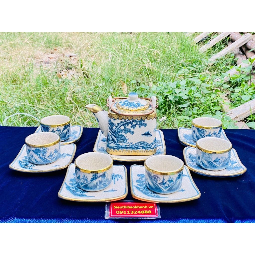  Bộ ấm chén gốm sứ men rạn xuất xứ Bát Tràng cao cấp BKCEVN-8032 