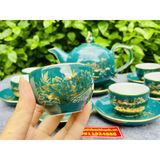  Bộ ấm chén xanh vẽ sen vàng 