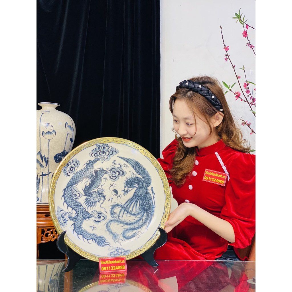  Đĩa gốm trang trí,để bàn đẹp chính hãng Bát Tràng-Gốm sứ Bảo Khánh 