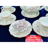  Bộ ấm chén gốm sứ Bát Tràng vẽ vàng, họa tiết hoa sen 