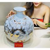  [HÀNG NGHỆ NHÂN]-Bình hút lộc Bát Tràng đắp nổi vẽ vàng họa tiết lí ngư 