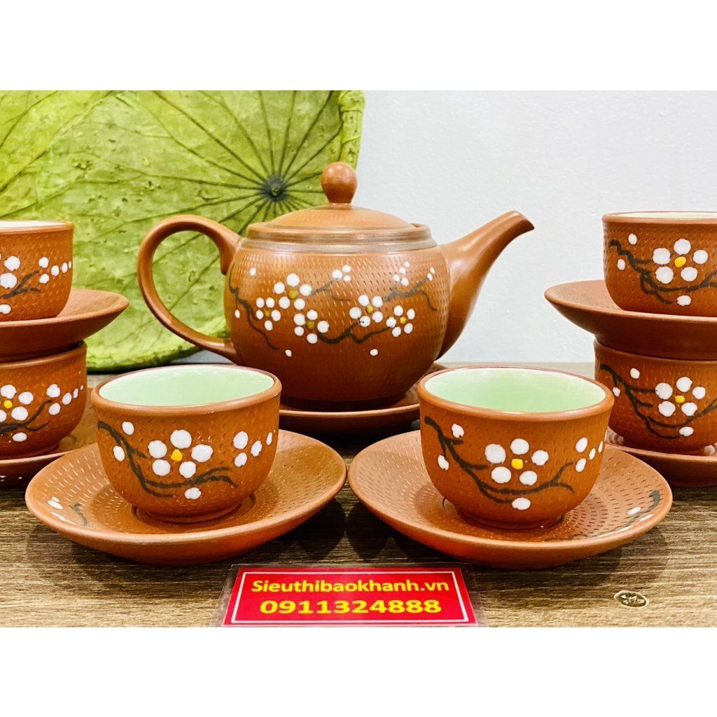  Bộ Ấm Chén Tử Sa Hoa Mai Bát Tràng 300ml-Mỹ Nghệ Bảo Khánh 