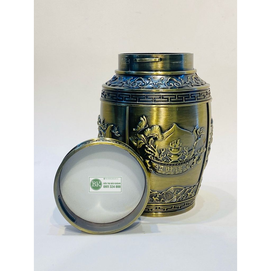  Hộp đựng chè đồng họa tiết ngũ quả (cao 18cm) 