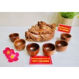  THỦ CÔNG MỸ NGHỆ TẠI XƯỞNG-BỘ ẤM CHÉN GỖ HƯƠNG ĐỤC NGUYÊN KHỐI-BÁT TRÀNG BẢO KHÁNH 