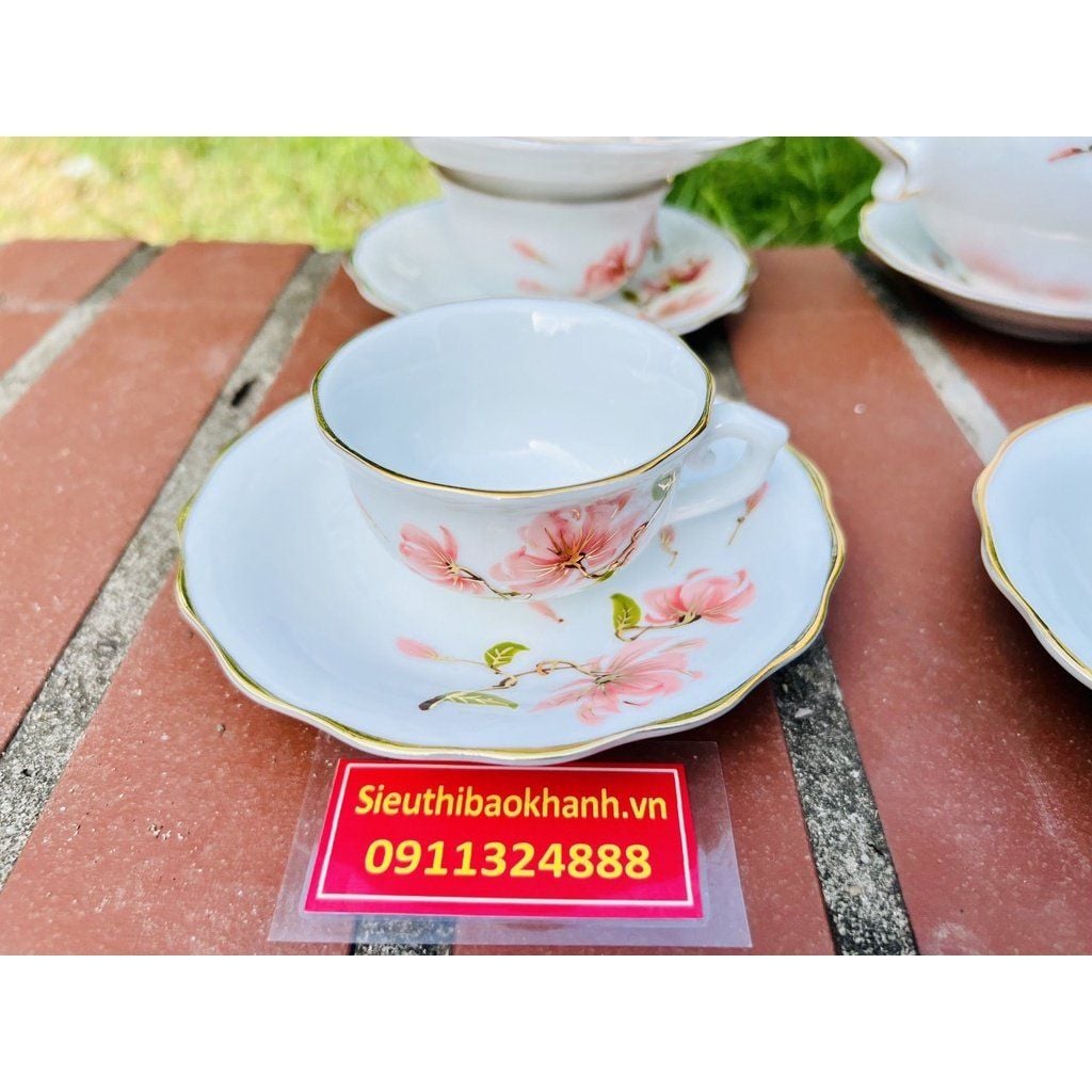  Bộ ấm chén Bát Tràng men trắng hoa tiết hoa 