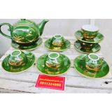  Bộ ấm men xanh vẽ vàng quà tặng xuất xứ Bát Tràng 