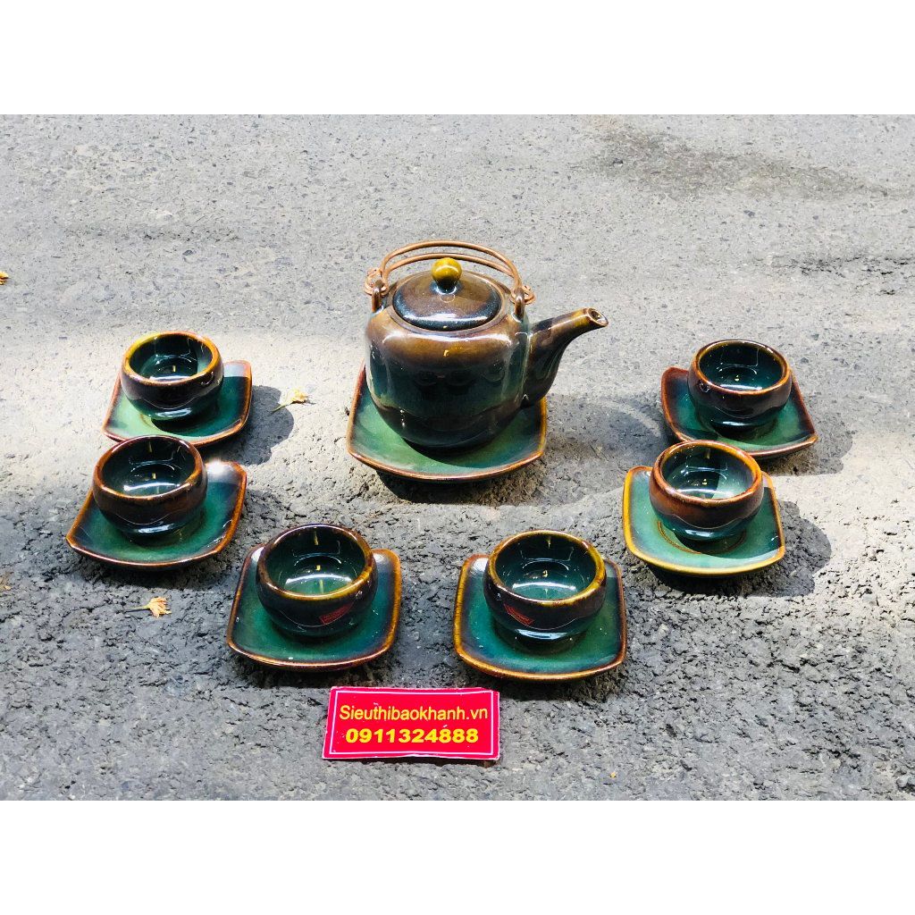  [Bộ Ấm Chén Bảo Khánh]- Bộ Ấm Chén Men Hỏa Miến 