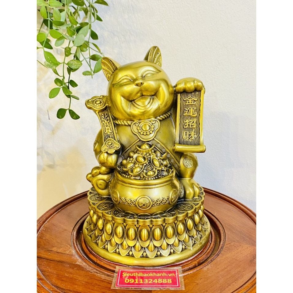  Tượng mèo thần tài mạ vàng 