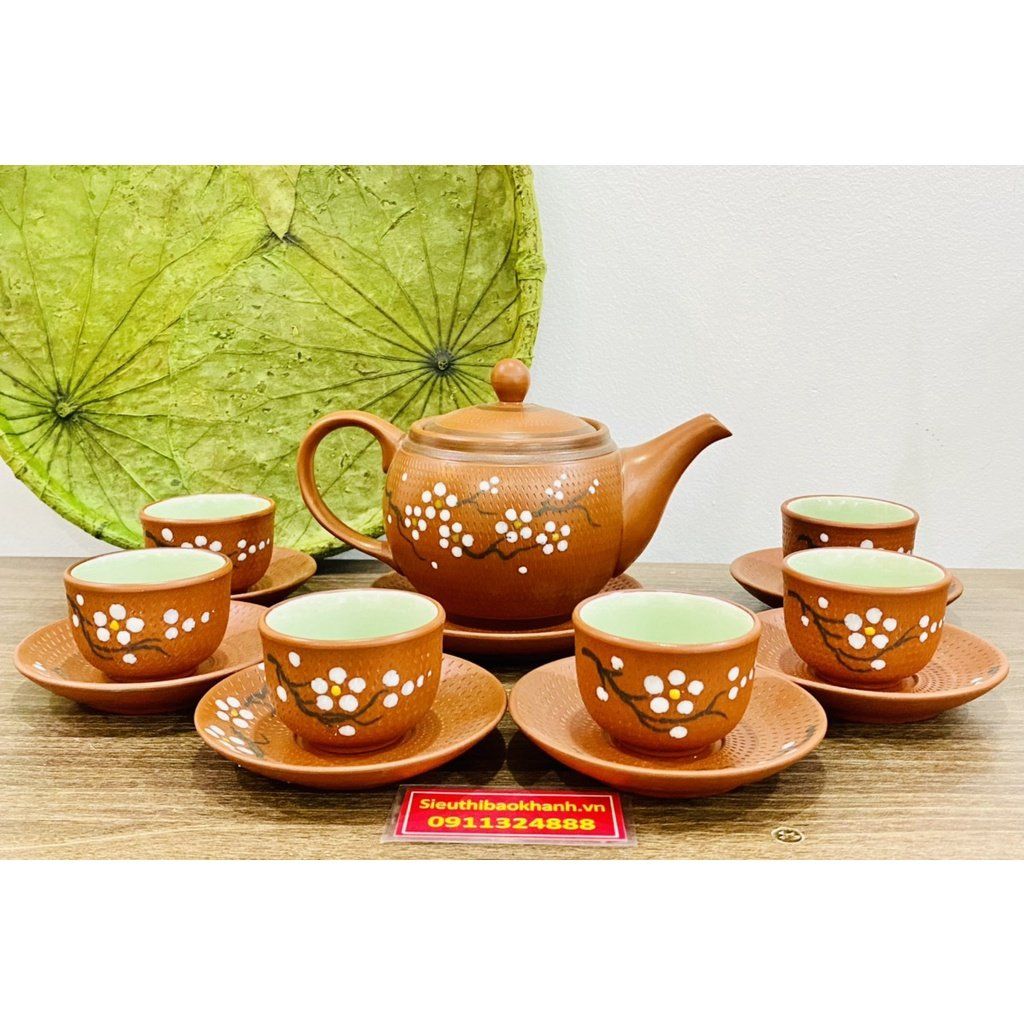  Bộ Ấm Chén Tử Sa Hoa Mai Bát Tràng 300ml-Mỹ Nghệ Bảo Khánh 