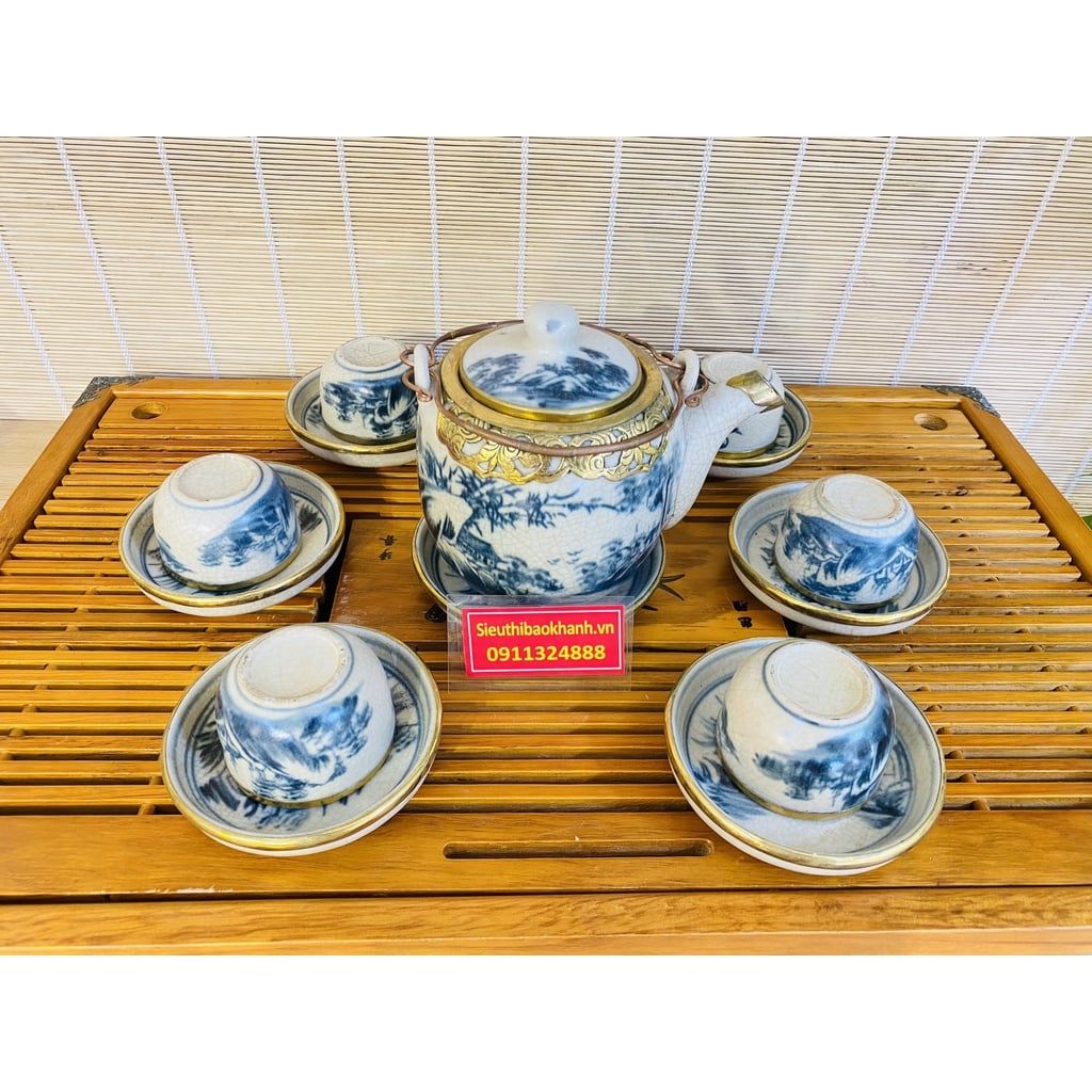  Bộ ấm chén men rạn bọc đồng vàng -Bảo Khánh 