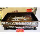  [NGHỆ THUẬT TRÀ ĐẠO]-Khay Trà Gụ Chân Quỳ Khảm Trai 34cm-Mỹ Nghệ Bảo Khánh 