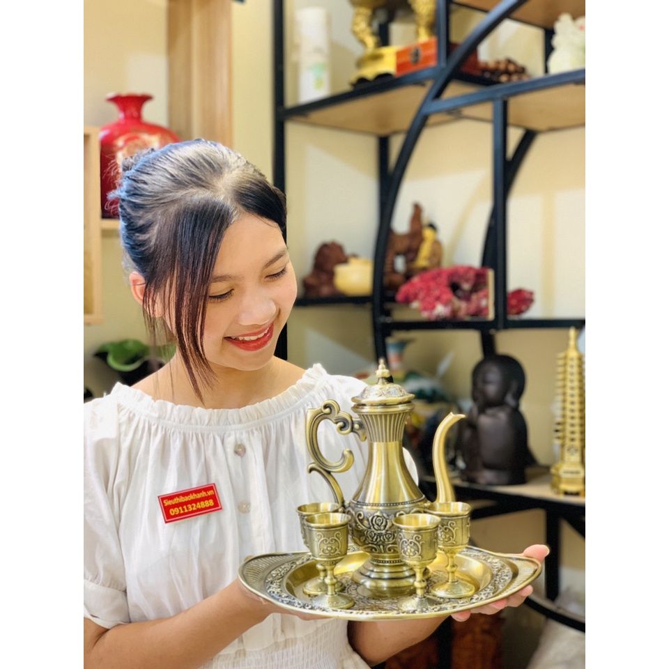  Bộ ấm chén đồng dáng hoàng gia-Ấm chén Bảo Khánh 