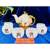  Bộ ấm chén,ấm trà đá ngọc họa tiết Phượng in nổi 400ml 