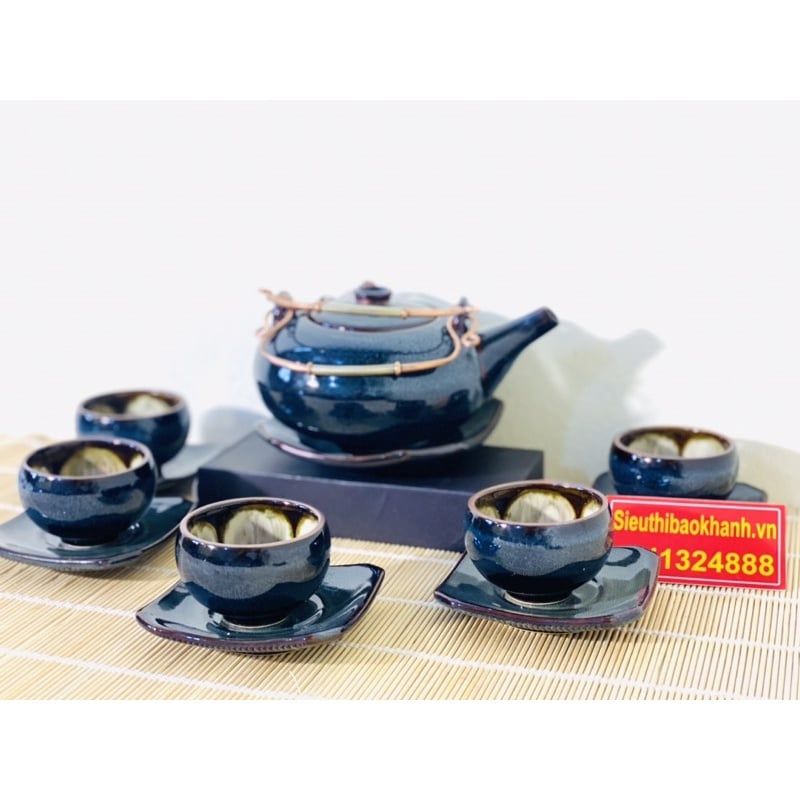  Bộ ấm trà hỏa biến men xanh Bát Tràng BKCEVN-8005 