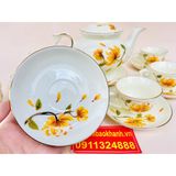  Bộ ấm chén men kem họa tiết Hoa Sen Bát Tràng 350ml 