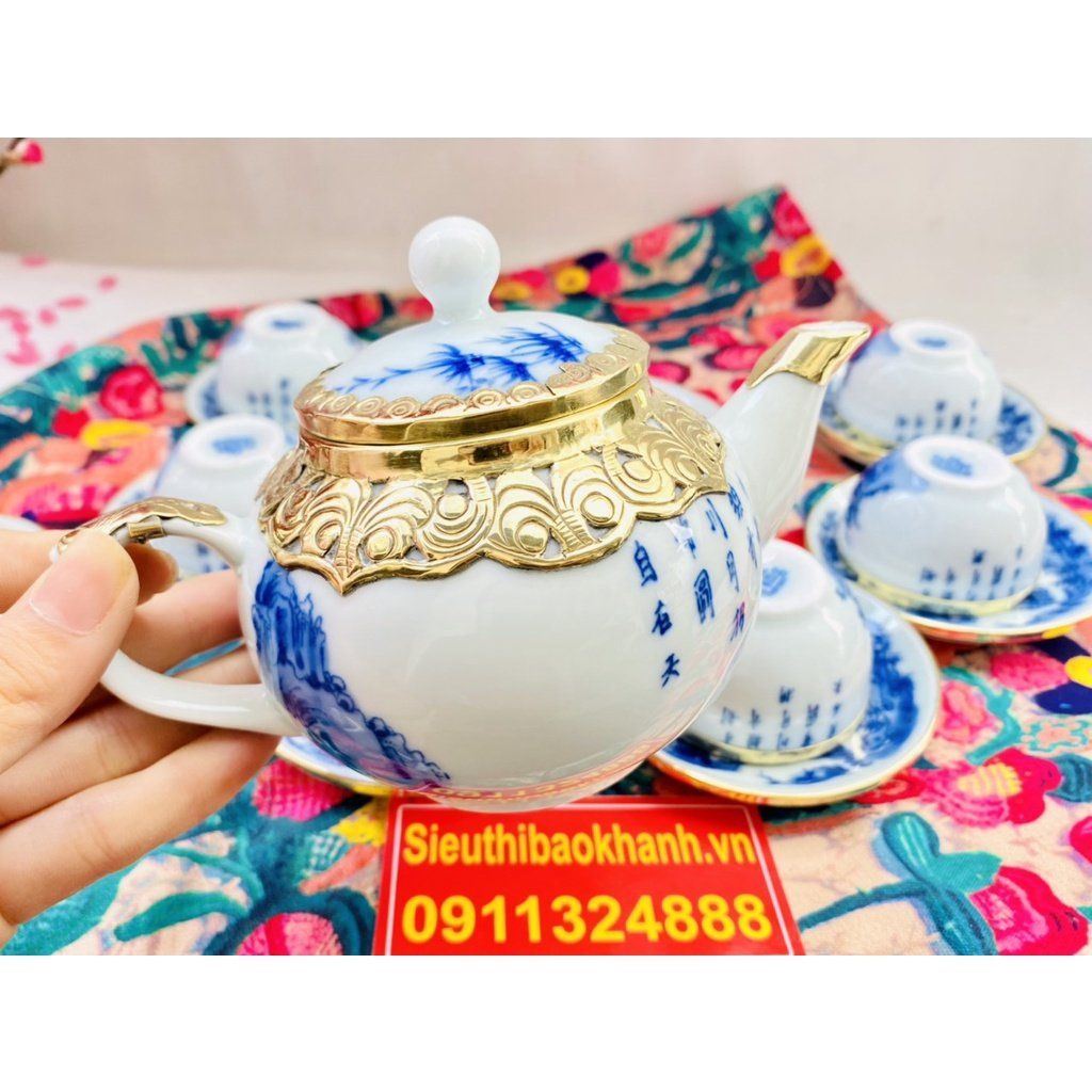  Bộ ấm chén Trúc Lâm Thất Hiền bọc đồng (loại 300ml) 