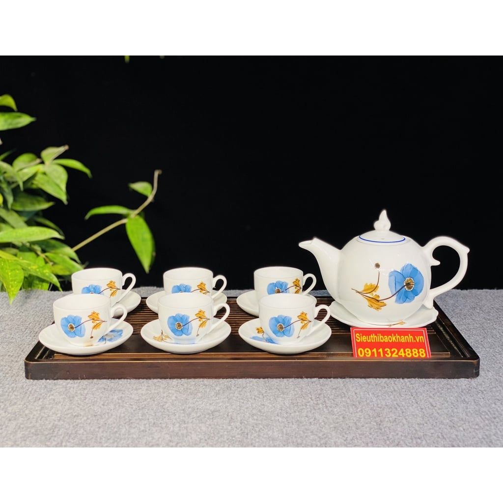  Bộ ấm chén,ấm trà men trắng chóp lửa Bát Tràng chính hãng 350ml 