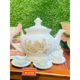  Bộ ấm chén men kem hoa tiết Kim Kê Đại Cát 