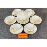  Bộ ấm chén men trắng vẽ vàng Bát 
