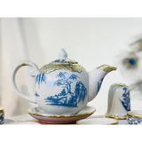  Bộ ấm chén men rạn bọc đồng Bát Tràng họa tiết Sơn Thủy Hữu Tình BKCEVN-8032 