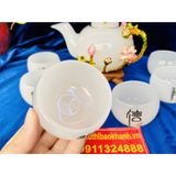  Bộ ấm chén,ấm trà đá ngọc họa tiết Phượng in nổi 400ml 