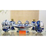  Set đồ thờ Bát Tràng men lam vẽ vàng 