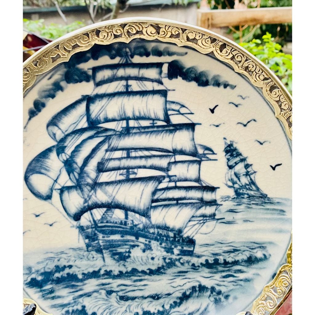  Đĩa Trưng Bày Men Dạ Bọc Đồng Họa Tiết Thuận Buồm Xuôi Gió 
