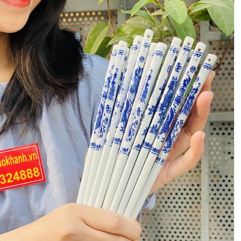  Đồ thờ cúng - Bộ đũa gốm men lam cao cấp - mỹ nghệ bảo khánh 