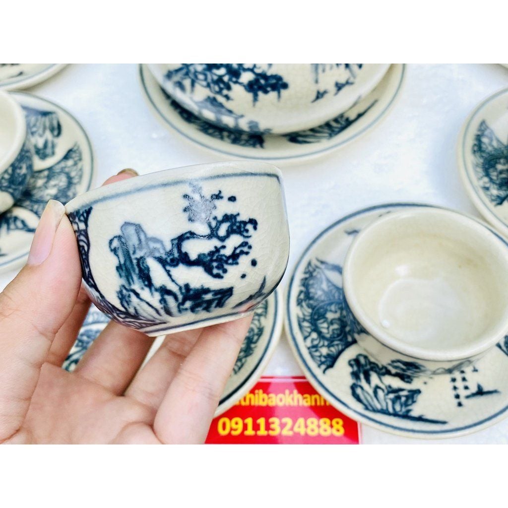  Ấm chén Bảo Khánh-Bộ ấm chén men rạn họa tiết sơn thủy đặc biệt 