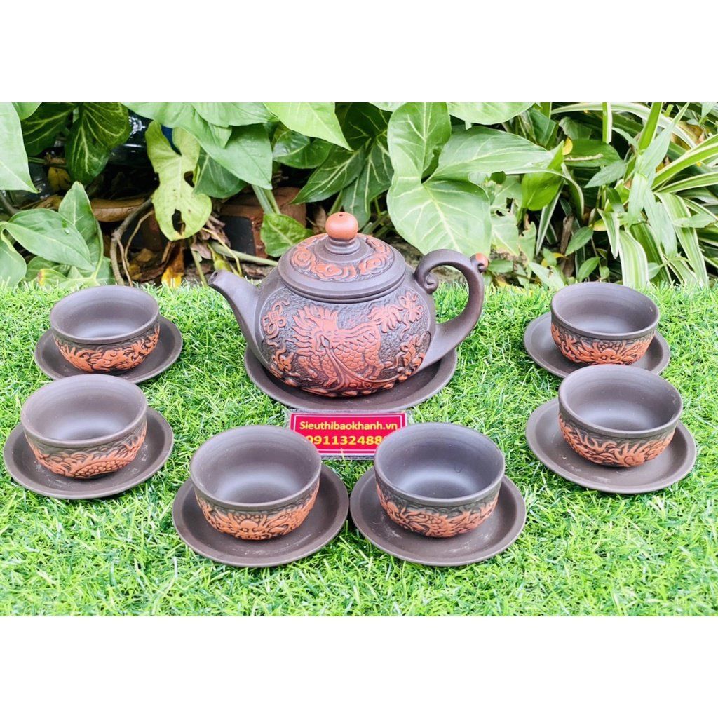  BaoKhanh-Bộ ấm chén tử sa họa tiết Kỳ Lân 