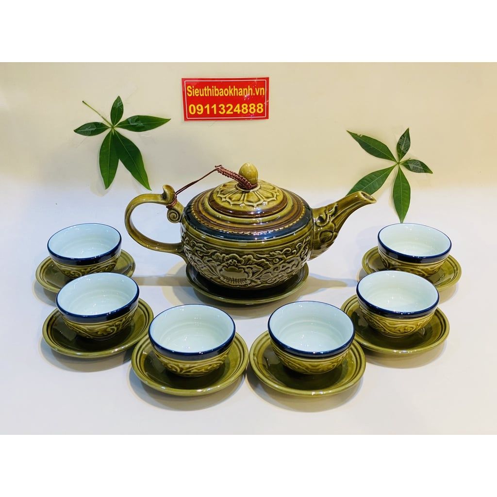  [HÀNG CHÍNH HÃNG]-Bộ ấm men màu xuất xứ Bát Tràng 