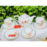  Bộ ấm chén Bát Tràng men trắng hoa tiết hoa 