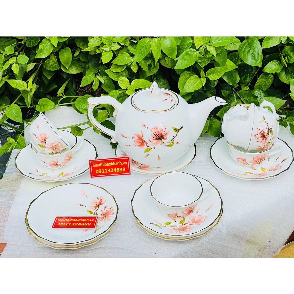  Bộ ấm chén Bát Tràng men trắng hoa tiết hoa 