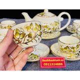  Bộ ấm chén cao cấp họa tiết hoa sen vàng 