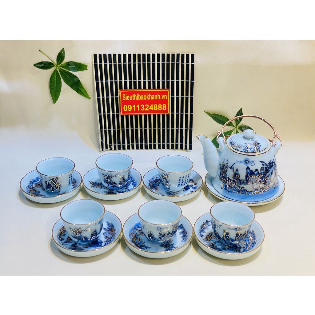  Bộ ấm chén đẹp,ấm trà Bát Tràng cao cấp chính hãng-Gốm sứ Bảo Khánh 350ml 