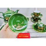  Bộ ấm men xanh vẽ vàng quà tặng xuất xứ Bát Tràng 