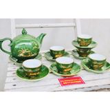  Bộ ấm men xanh vẽ vàng quà tặng xuất xứ Bát Tràng 