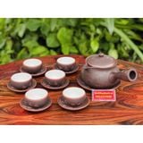  Nghệ thuật gốm sứ Bát Tràng ấm chén tử sa hạo tiết hoa năm cánh _ấm chén Bảo Khánh 