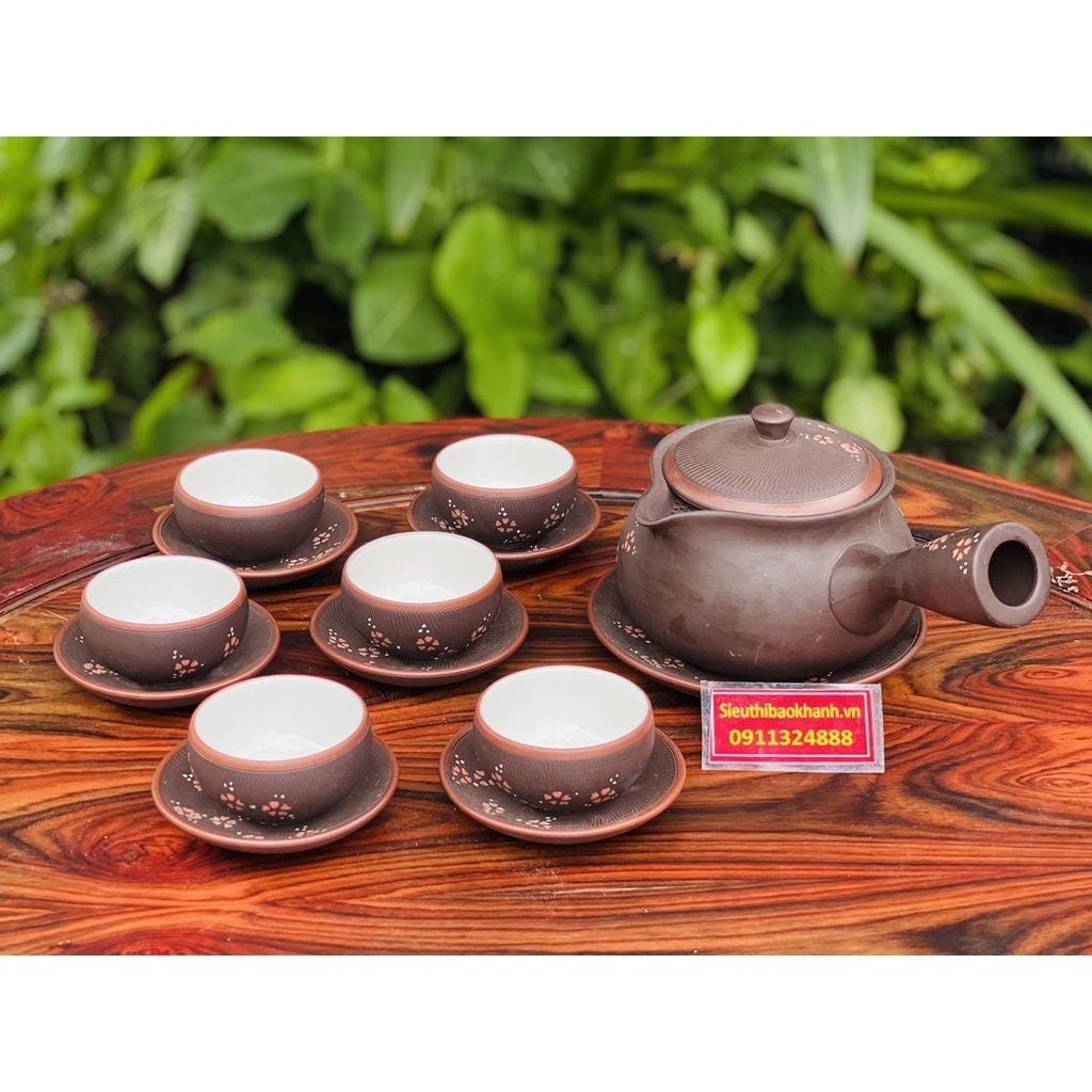  Nghệ thuật gốm sứ Bát Tràng ấm chén tử sa hạo tiết hoa năm cánh _ấm chén Bảo Khánh 